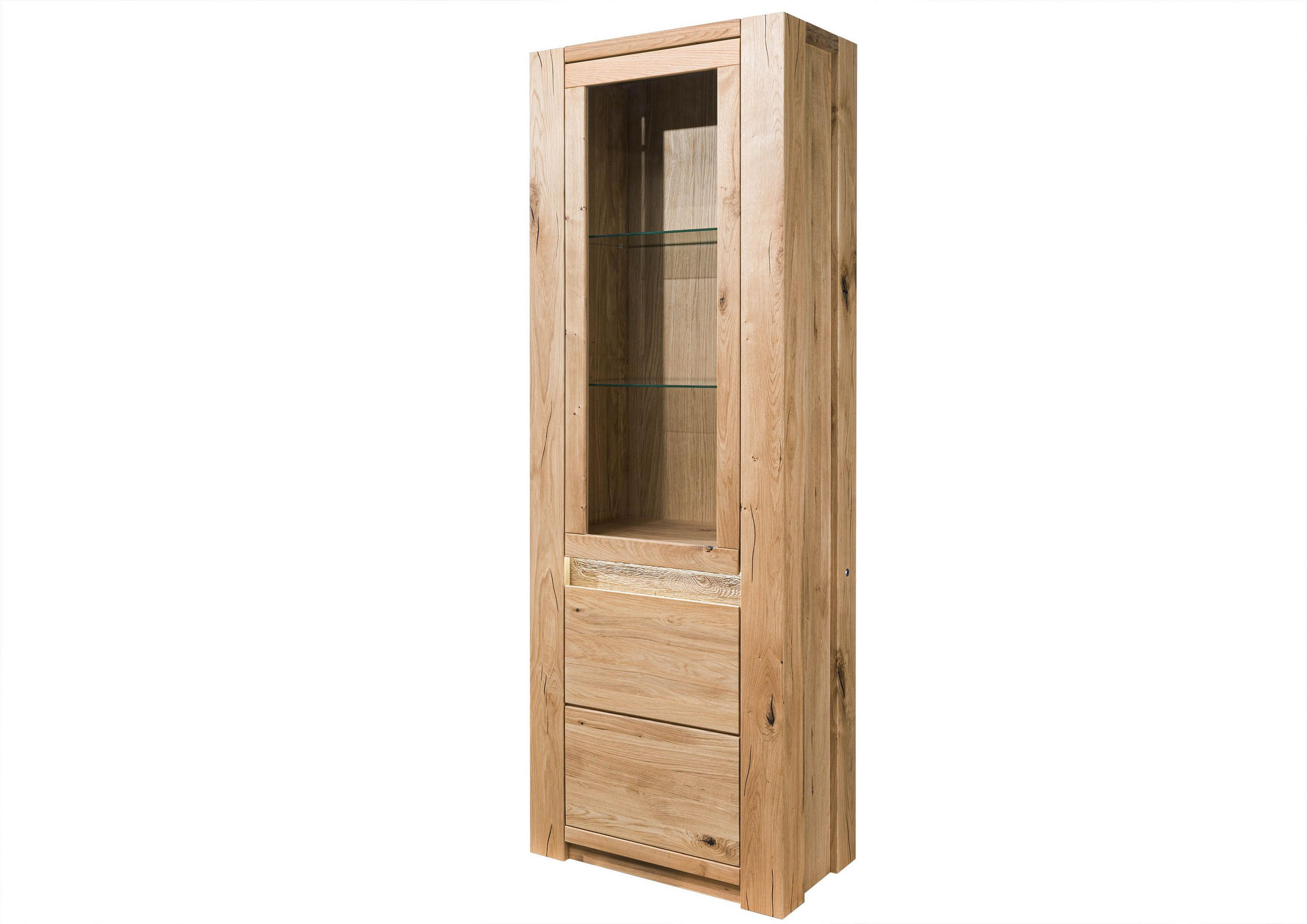 VITRINE Wildeiche 73x40x205 beige geölt KENT #201 - Hellbraun, Holz (73/205/40cm) - Massivmoebel24