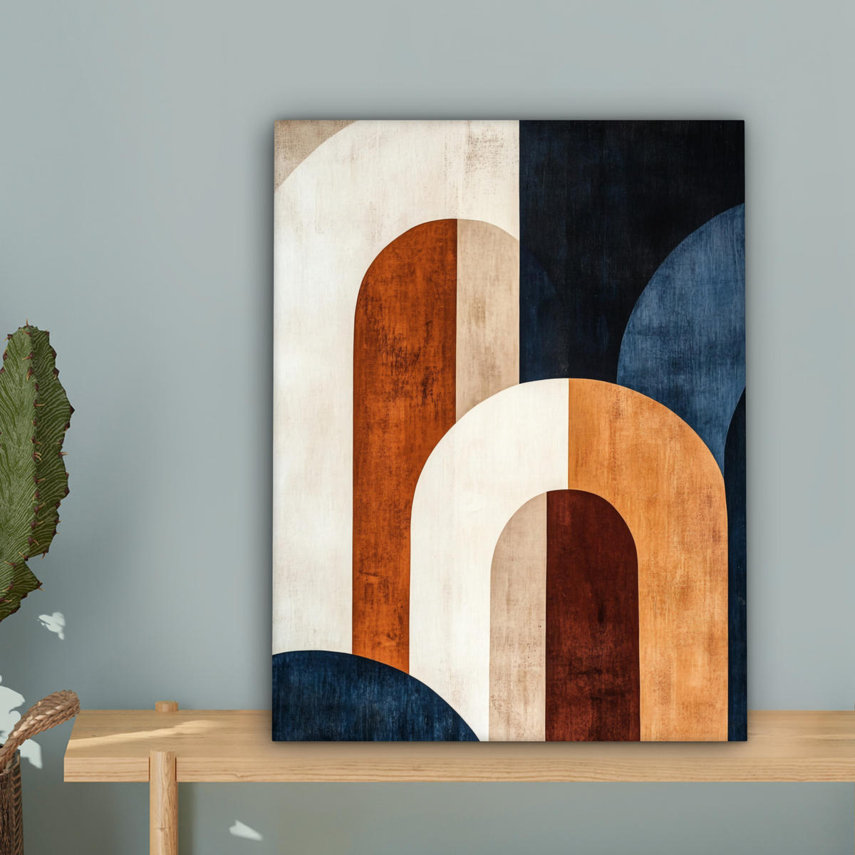 LEINWANDBILD Abstrakt - Formen - Dunkelblau 30x40 cm - Cognac, Textil (30/40cm) - MuchoWow