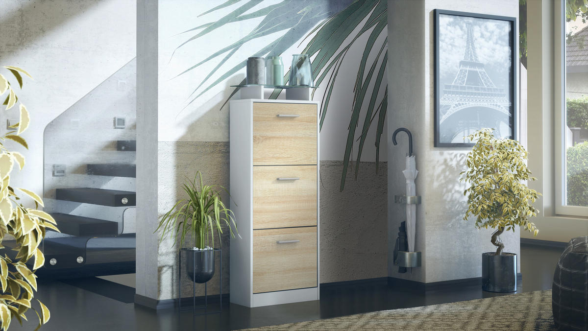 SCHUHSCHRANK Lavia Front in Eiche sägerau - Eiche San Remo, Holzwerkstoff (46/128/23cm) - Vladon