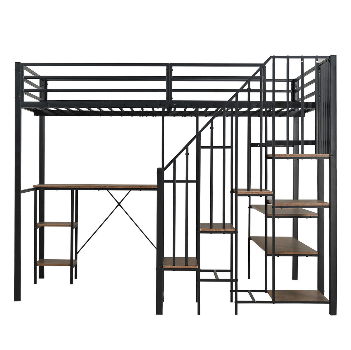 HOCHBETT 120/200 cm aus Metall und MDF mit Schreibtisch und offenem Kleiderschrank Schwarz - Schwarz, Holzwerkstoff (120/200cm) - Modenvie