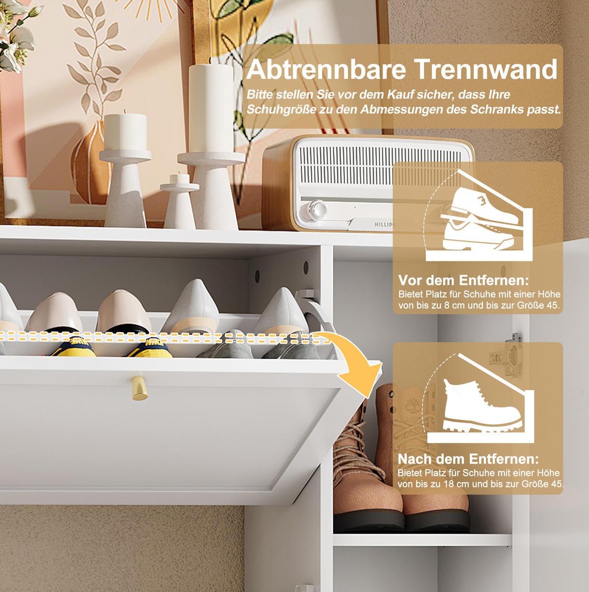 SCHUHSCHRANK aus MDF & Spanplatte 90x25x114cm in Weiß mit 3 Klappen & 1 Tür - Weiß, Holzwerkstoff (90/114/25cm) - Modfu