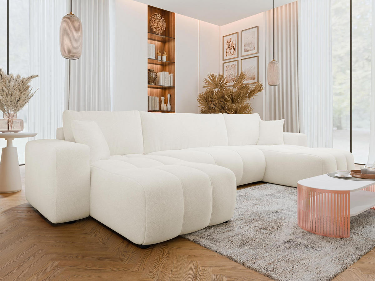 WOHNLANDSCHAFT Furyn U - Creme/Schwarz, Holz/Kunststoff (312/82/145cm) - MIRJAN24