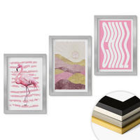 WANDBILDER 3er Set - 20x30 cm Silberner Rahmen - Pastelllandschaft mit rosa Flamingos - Silberfarben, Kunststoff (20/30cm) - ArtPrintCave