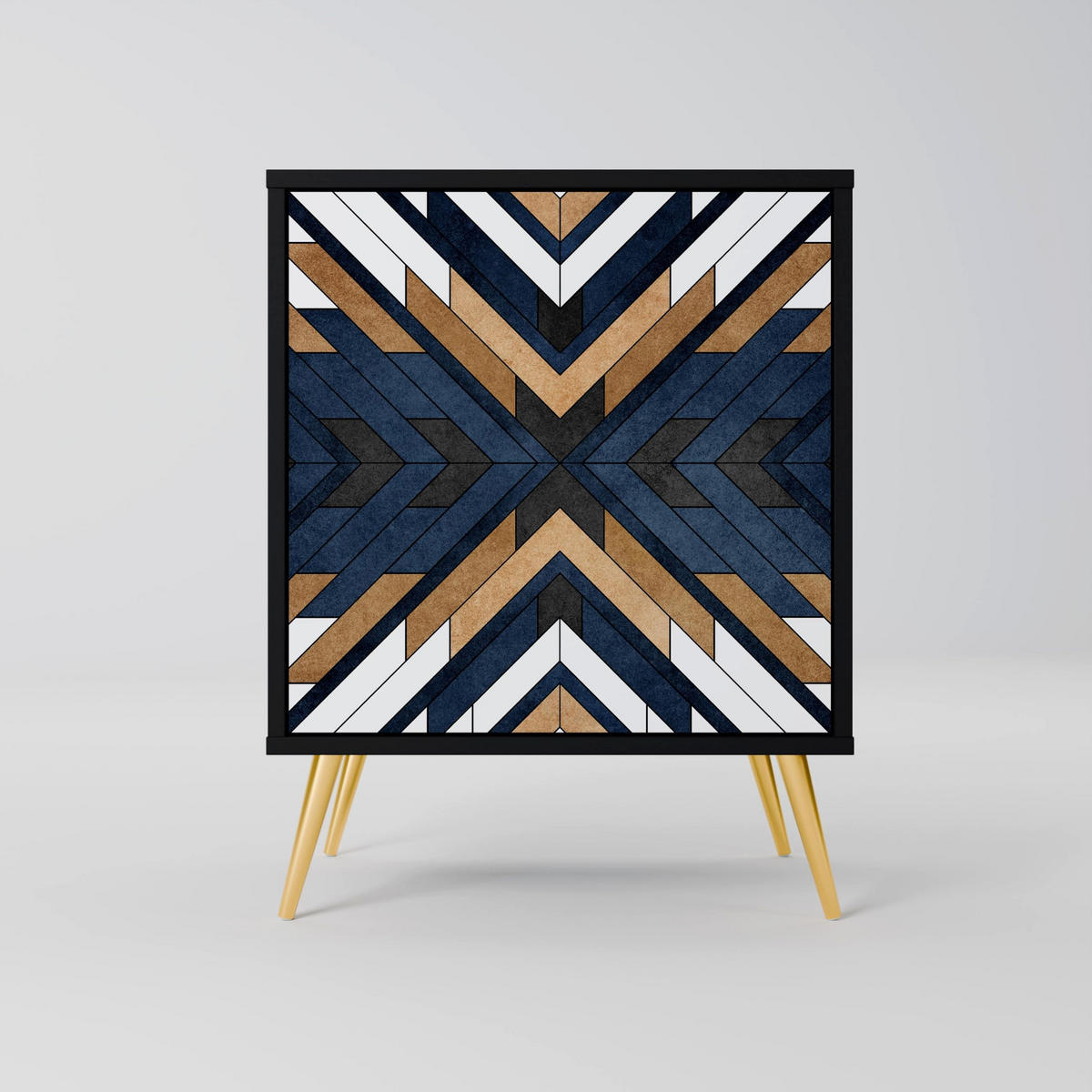SIDEBOARD ARTFUL GEOMETRY, Schwarz, 57,5x42x67,5 cm, Schwarze Metall-Rahmenfüße - Multicolor/Schwarz, Holzwerkstoff/Metall (57.5/67.5/42cm) - SpaceRebels
