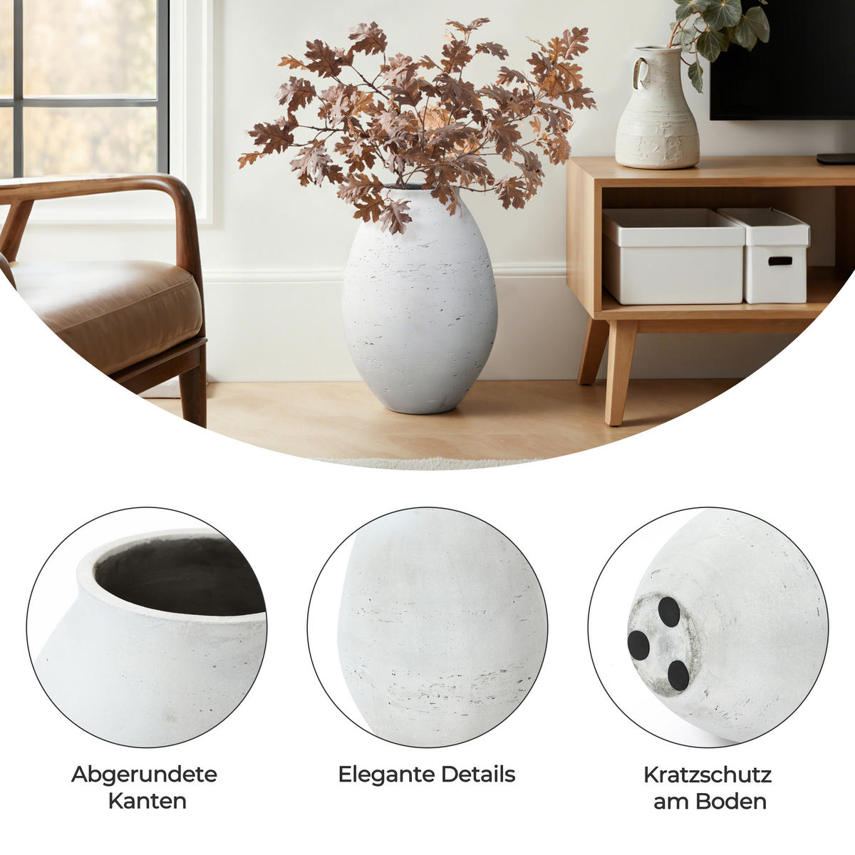 VASE Neva, 40 cm Hoch - Weiß, Naturmaterialien (40cm) - Hometopia
