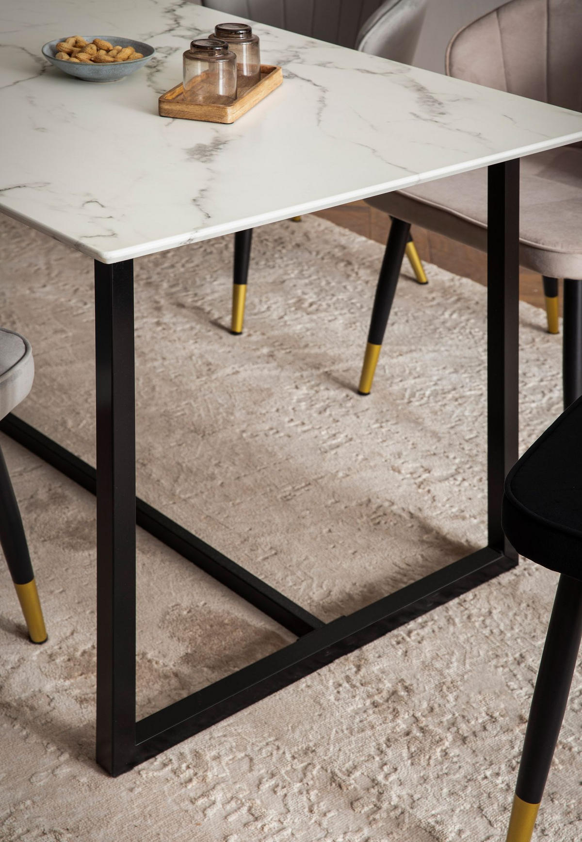 ESSTISCH Marmoroptik Metall Rechteckig Modern Klein, Weiß 120x60x76 cm - Schwarz/Weiß, Holzwerkstoff/Metall (60/120/76cm) - KADIMA DESIGN