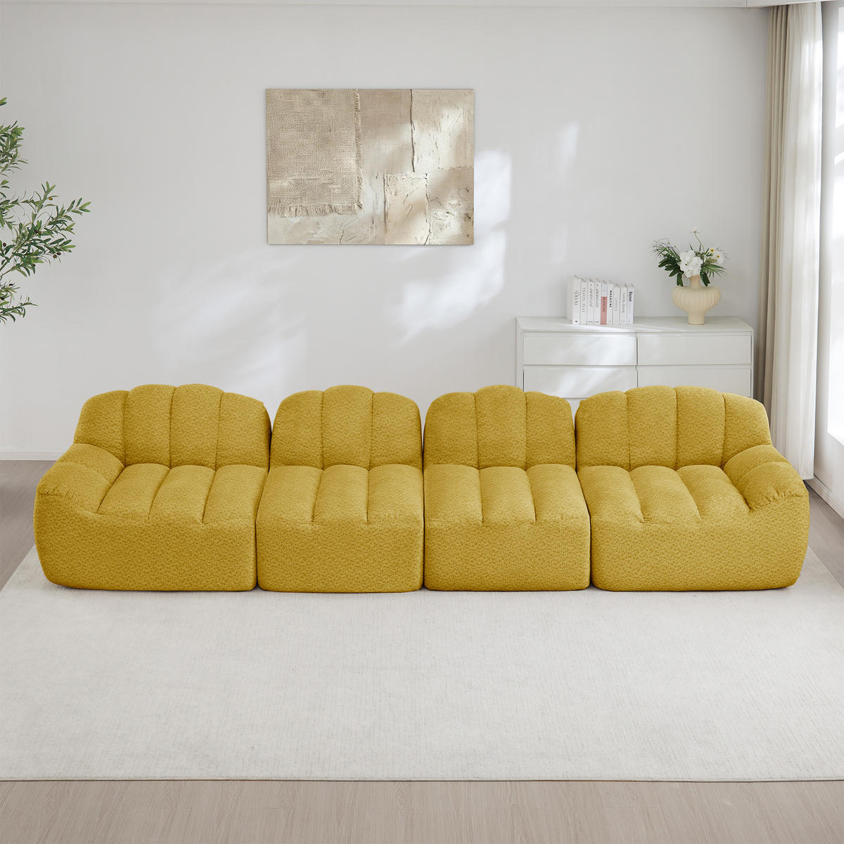 4-SITZER SOFA Granulierte Fleece Gelb - Gelb, Textil (366/79/104cm) - WISHDOR