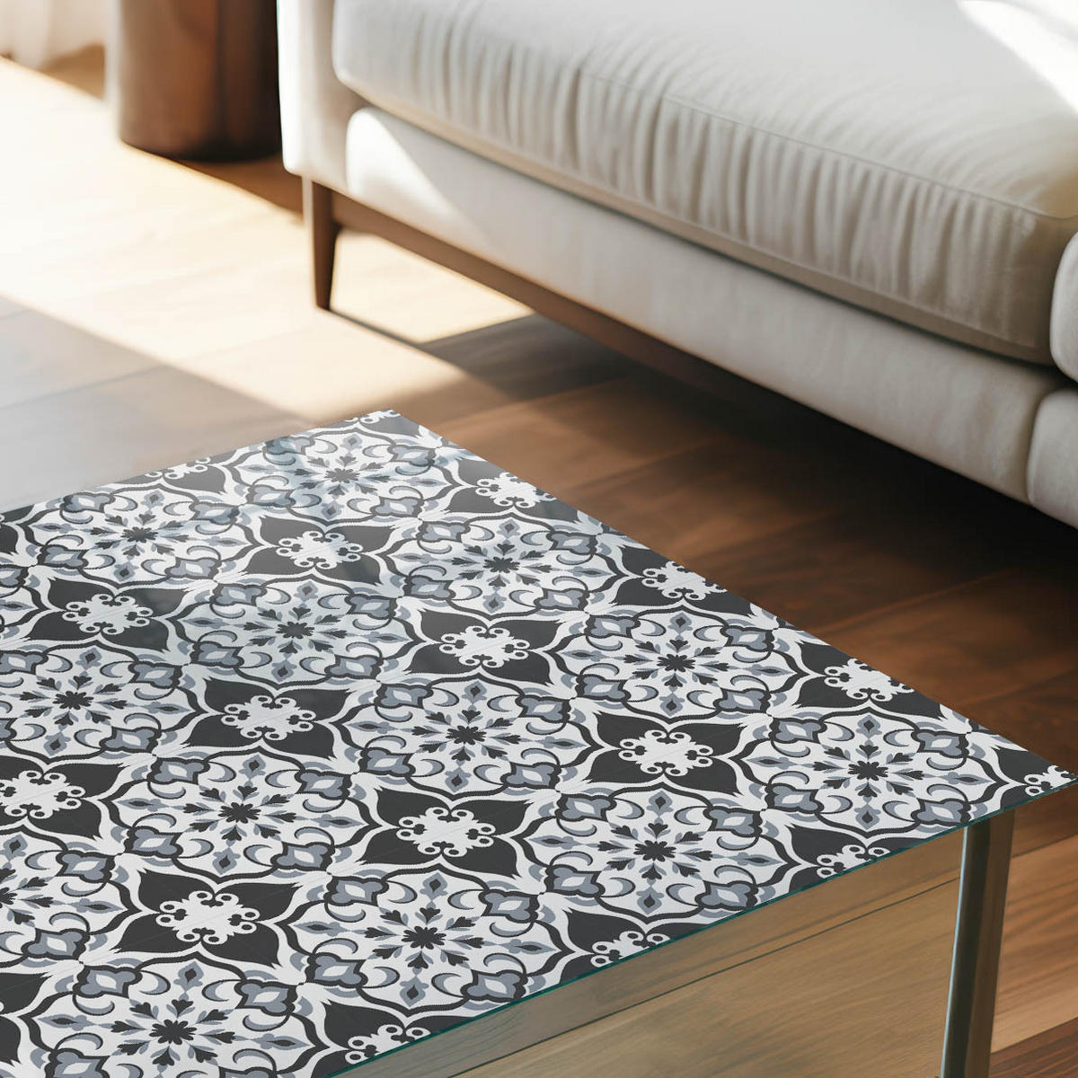 TISCHPLATTE 50x50 cm – Schwarz-Weiß-Symmetrie - Schwarz, Glas (50/50/0.4cm) - Wallfluent