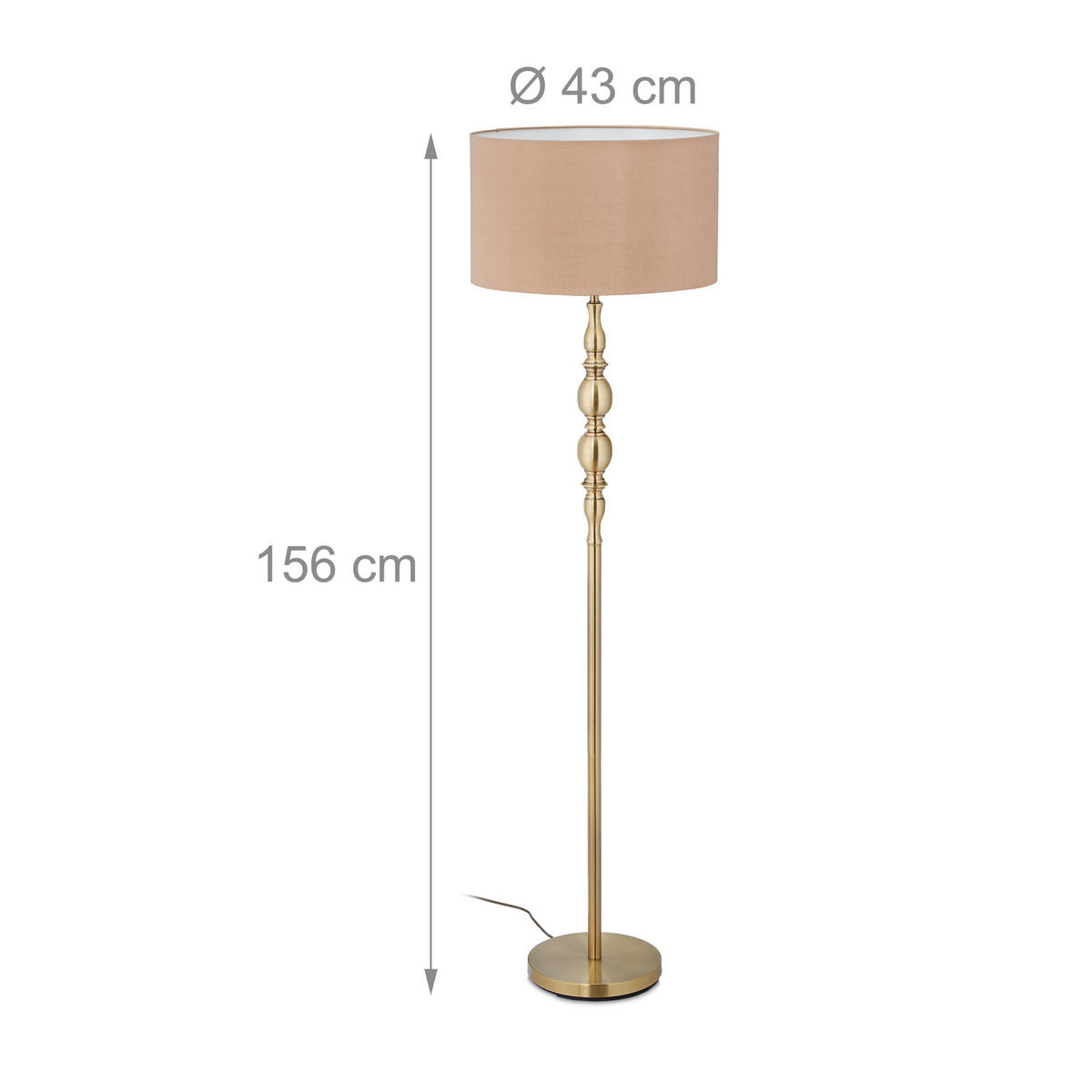 STEHLAMPE - Goldfarben, Kunststoff/Textil (43/43/156cm) - Relaxdays
