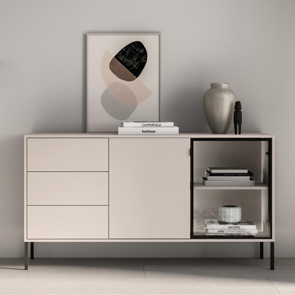 SIDEBOARD Barnee Kaschmir 160 cm - Taupe/Schwarz, Holzwerkstoff/Metall (160/86/40cm) - Selsey