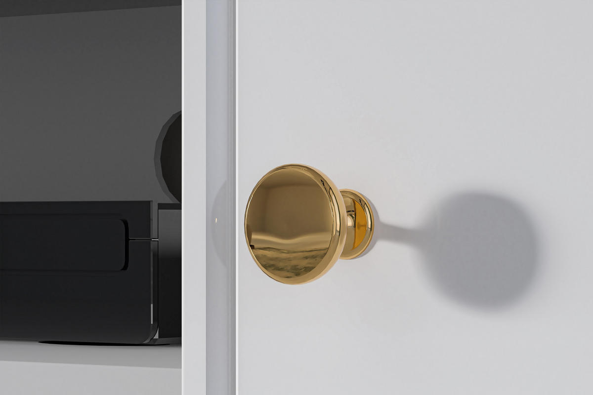 TV-LOWBOARD ISORIA auf hohen goldenen Beinen, Glas Weiß - Goldfarben/Weiß, Holz/Metall (160/53/40cm) - KONSIMO®
