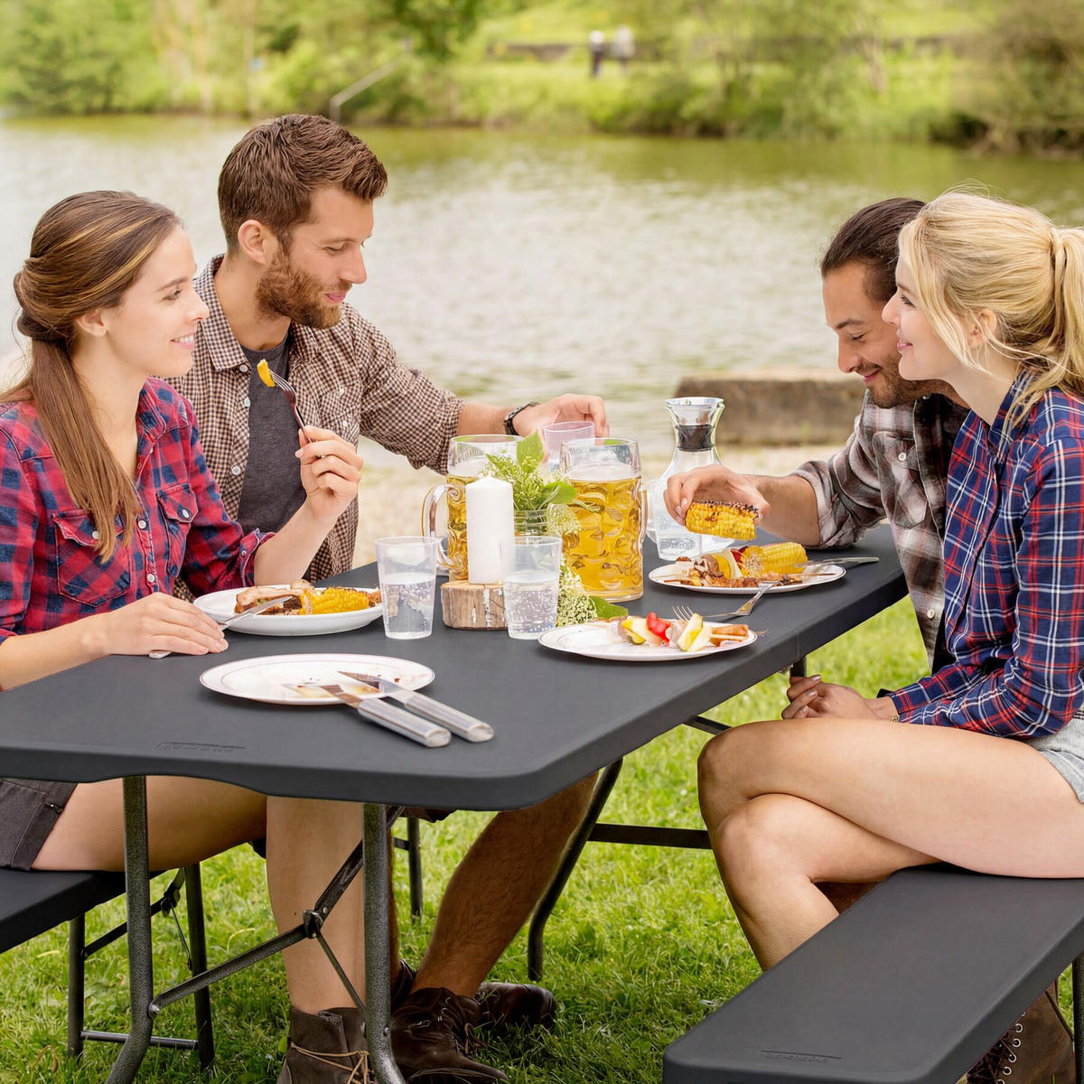 CAMPINGTISCH Panja, gummierter Tragegriff, anthrazit - Anthrazit, Kunststoff (70/180/74cm) - tectake