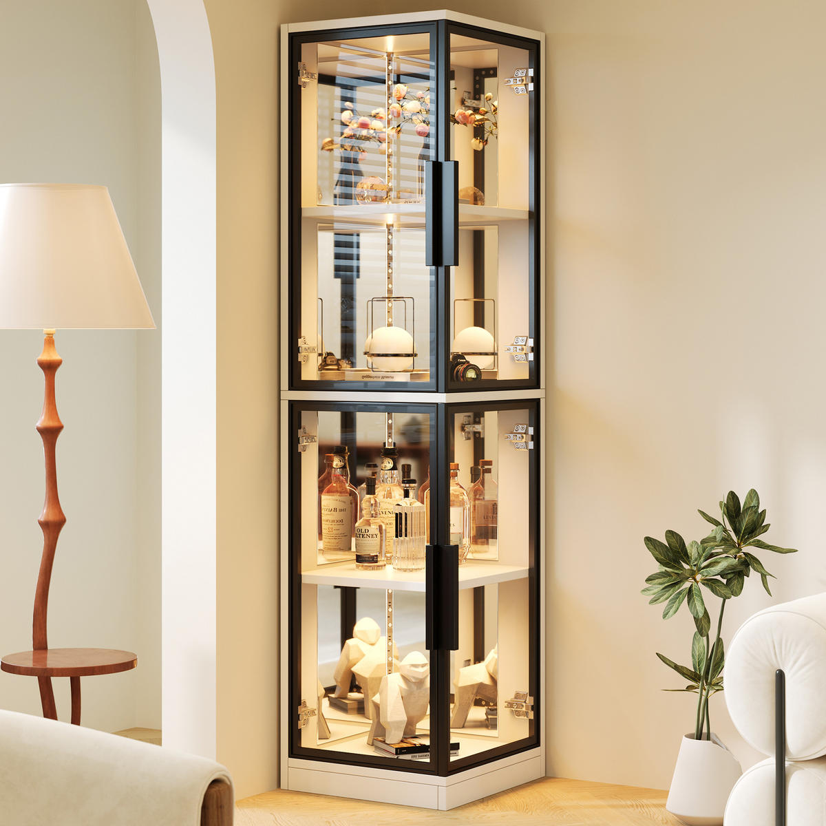 VITRINE LED Glas Spiegelrückwand 164cm Weiß - Weiß, Glas (44/164/42cm) - FLIEKS