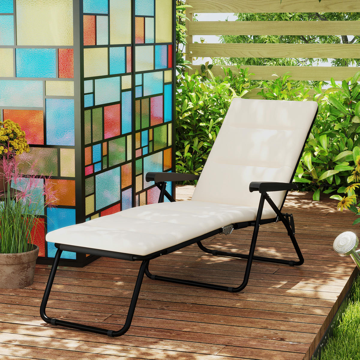 SONNENLIEGE DE-15653 153 cm, 6 Positionen, mit Matratze Creme - Creme, Metall (58.5/89/153cm) - ComfortXL