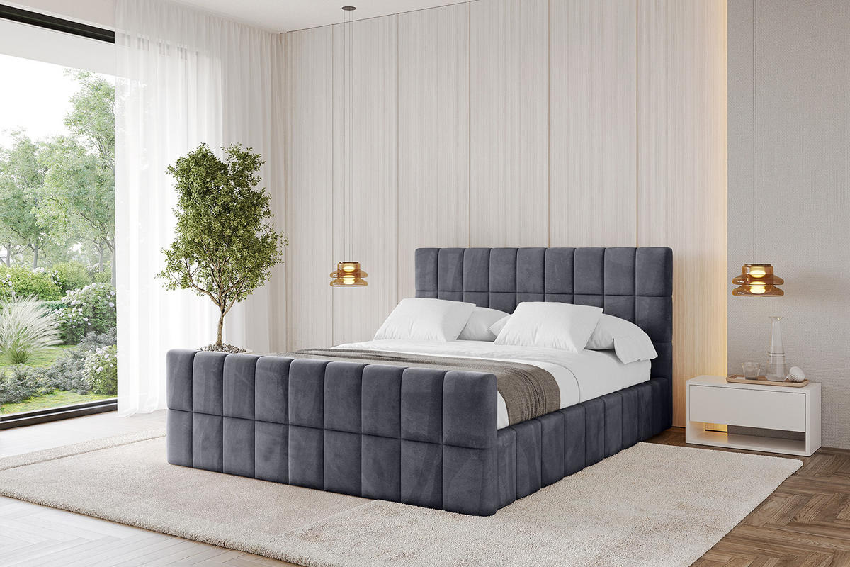 POLSTERBETT mit Bettkasten, Fußteil und Lattenrost, Boxbett ohne Matratze - AMEA-Z 120x200 Dunkelgrau - Dunkelgrau, Holzwerkstoff/Textil (120/200cm) - ALTDECOR
