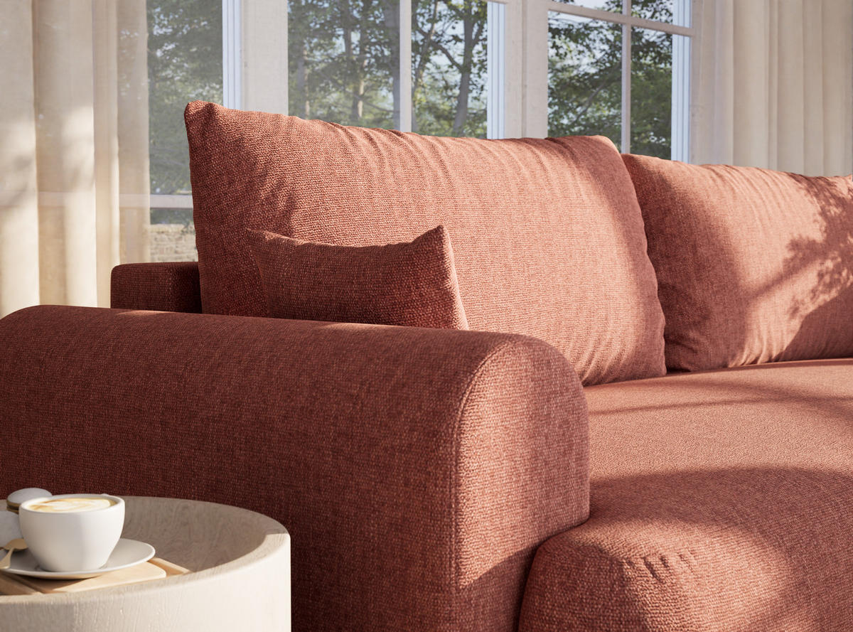 SOFA MIT SCHLAFFUNKTION Toluca Korallenfarbe Webstoff - Koralle/Schwarz, Holz/Holzwerkstoff (247/69/104cm) - Maison de Reve