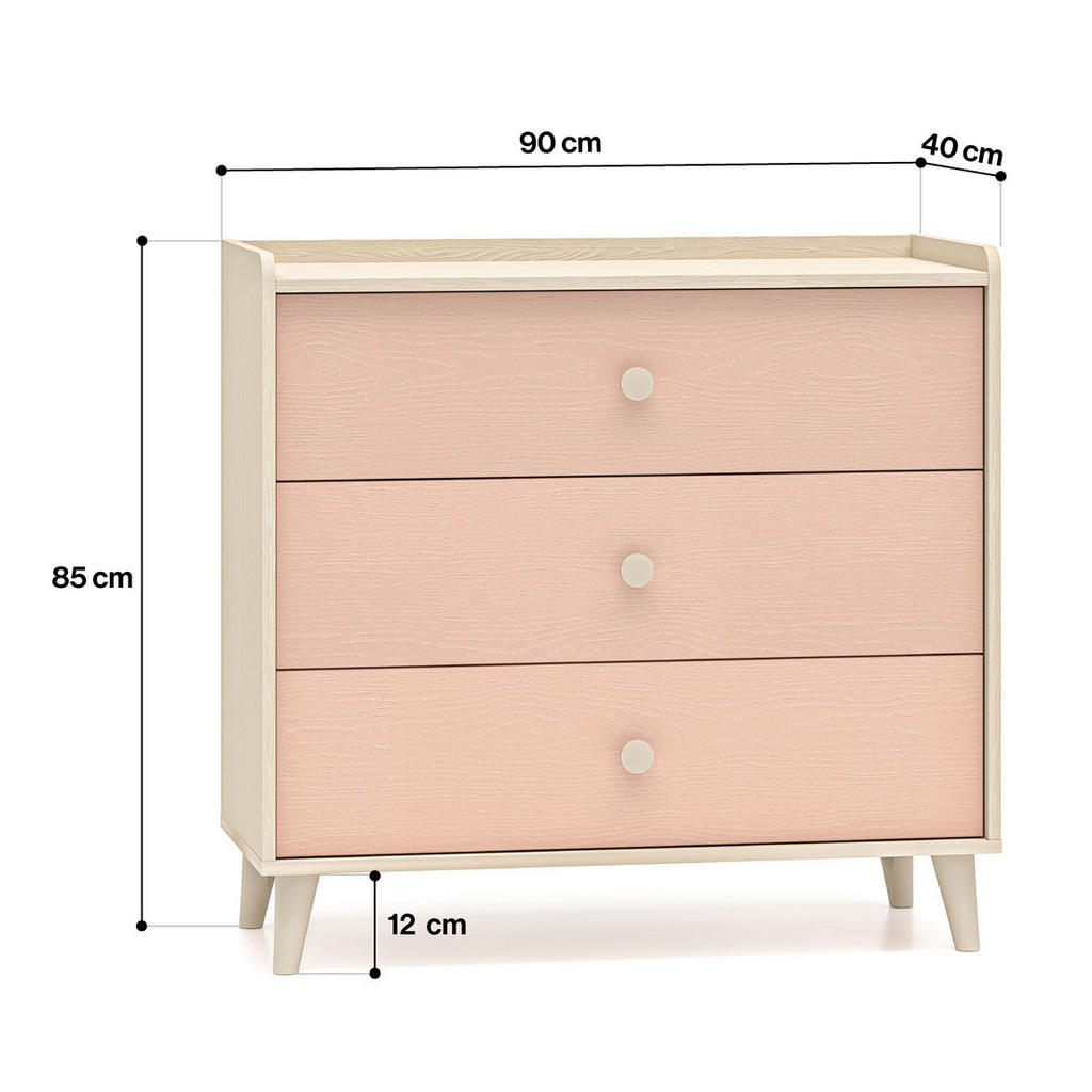Thumbnail - Feldmann-Wohnen Kommode, Braun, Pink, Holz, 3 Schubladen, 90x85x40 cm, Wohnzimmer, Kommoden & Sideboards, Kommoden