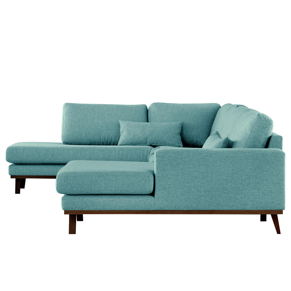 WOHNLANDSCHAFT mit Longchair - Buchefarben/Petrol, Buchenholz/Textil (371/81/219cm) - home24