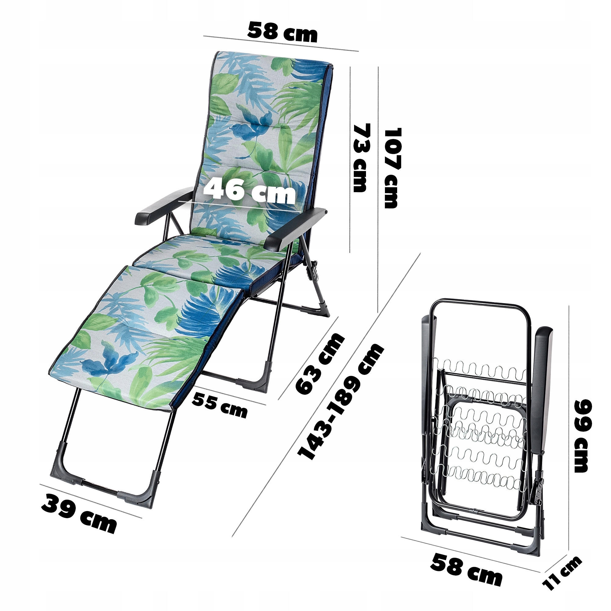 GARTENLIEGE 189 x 58 cm Blätter - Blau/Grau, Metall (58/189cm) - KADAX