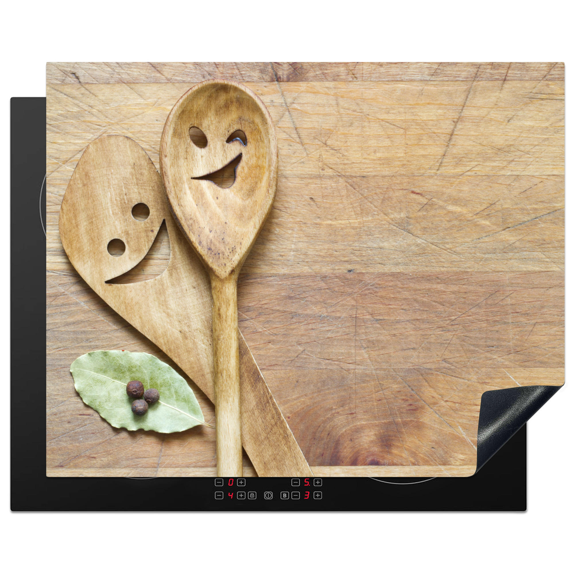 HERDABDECKPLATTE Holz - Löffel - Braun - Smiley 65x52 cm - Hellbraun, Kunststoff (65/0.2/52cm) - MuchoWow