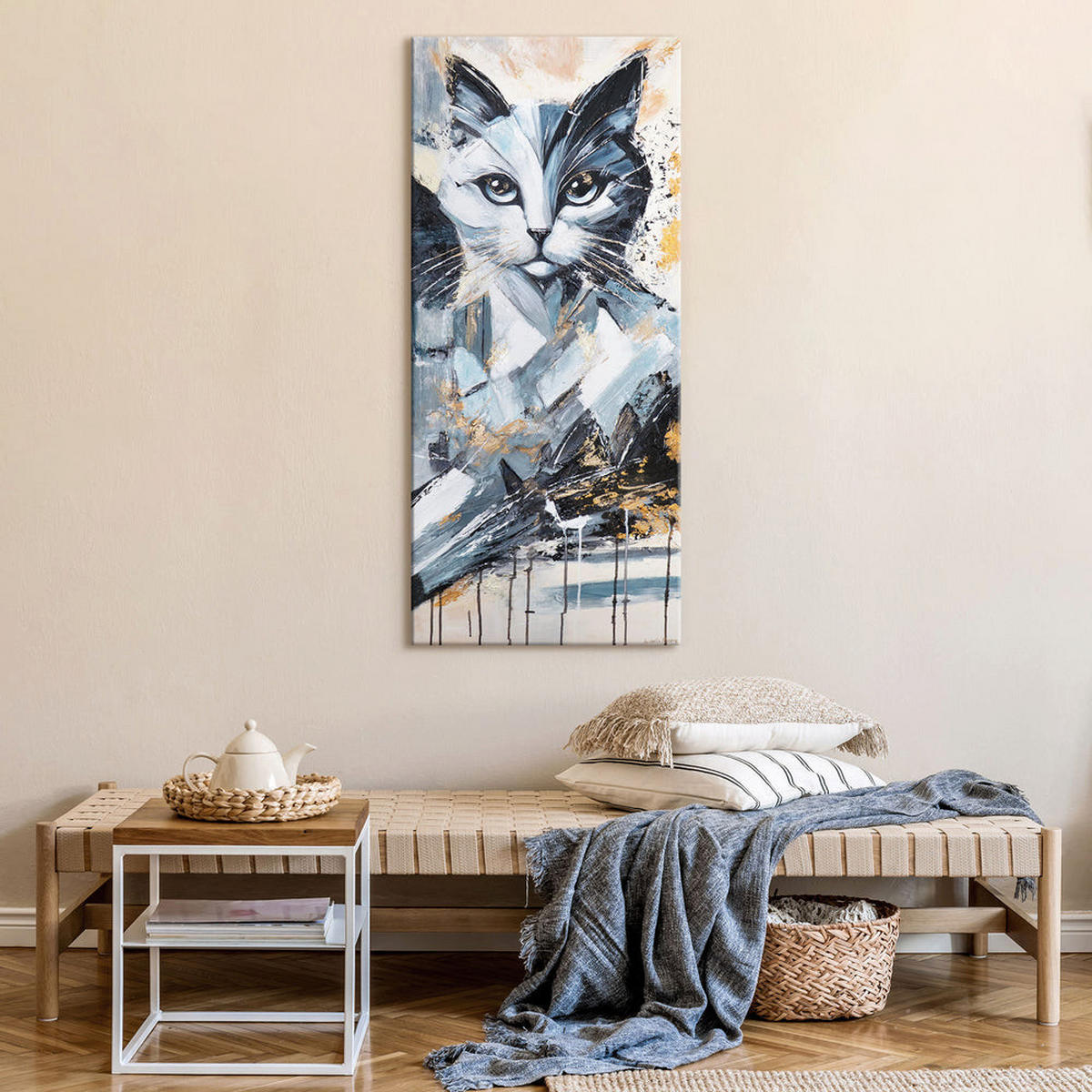GEMÄLDE Geheimnis der Katze auf Keilrahmen 115x50 cm - Multicolor, Holz (115/50cm) - YS-art gallery