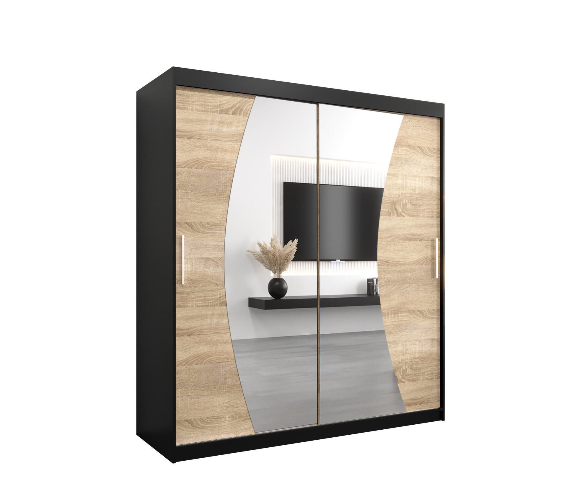 SCHWEBETÜRENSCHRANK 200/180/62 2-türig - Silberfarben/Schwarz, Holz/Kunststoff (180/200/62cm) - Abiks Möbel