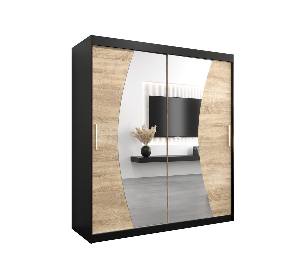 SCHWEBETÜRENSCHRANK 200/180/62 2-türig - Silberfarben/Schwarz, Holz/Kunststoff (180/200/62cm) - Abiks Möbel