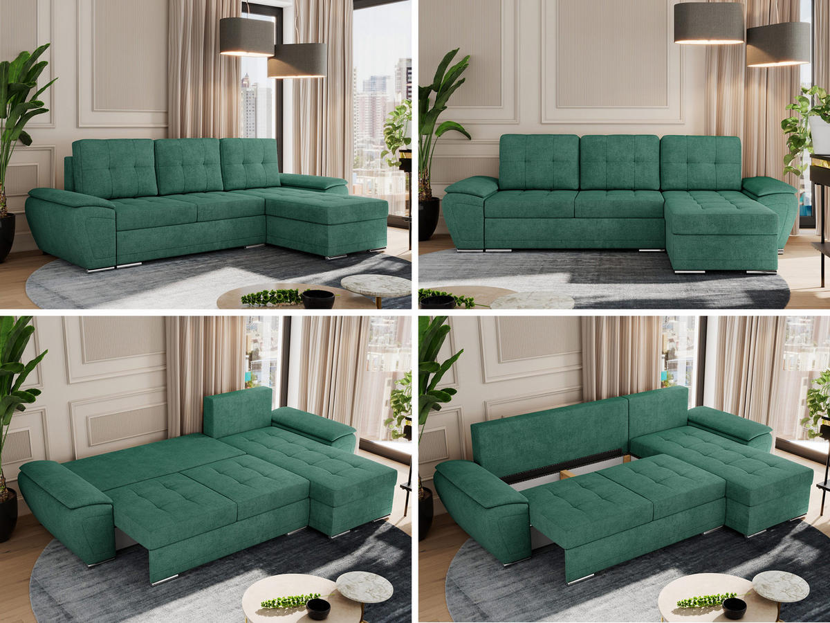 ECKSOFA UMBRIA L Grün Stukture - Grau/Grün, Textil (271/157cm) - MKS