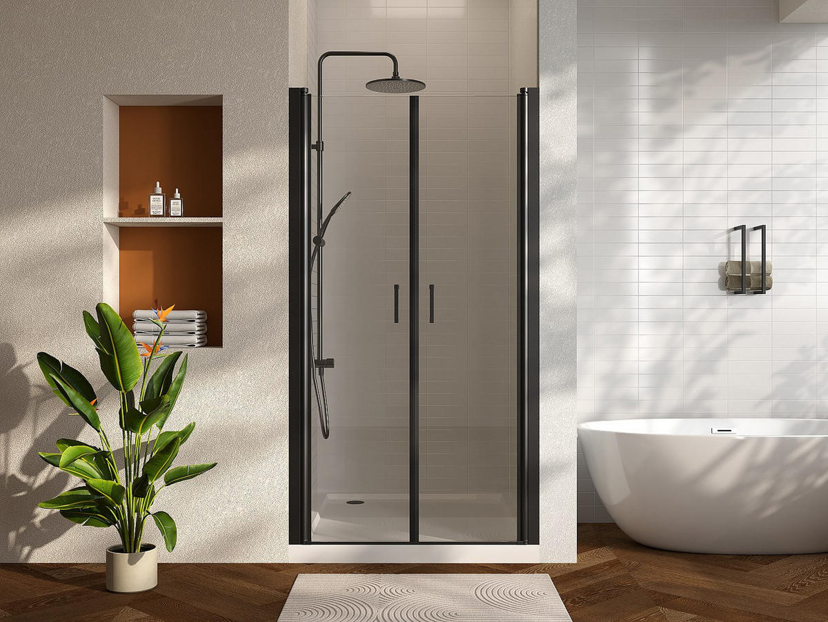 DUSCHTÜR - 90cm x 1.92cm - Aluminium - schwarz - SARASOTA - Schwarz, Metall (90/195cm) - Vente-Unique