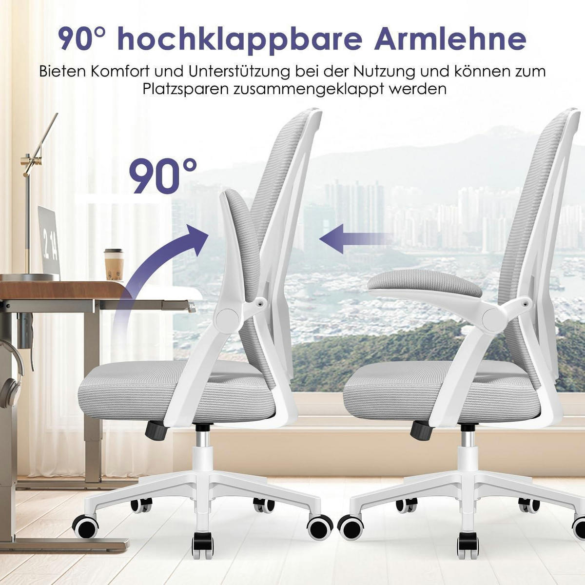 BÜROSTUHL Ergonomisch mit Lendenstütze und Wippfunktion Grau - Grau, Textil (57/99/57cm)