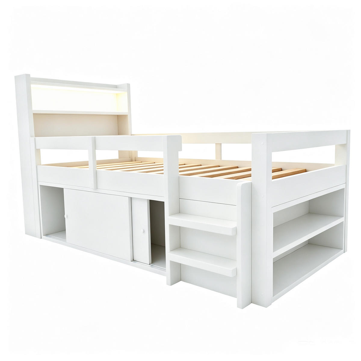 HOLZBETT 90/200 cm DE-32638 mit LED und Stauraum Weiß - Weiß, Holz (90/200cm) - ComfortXL