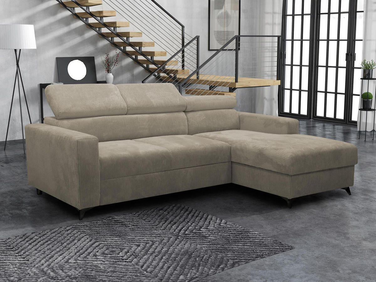 ECKSOFA Milano Premium Cord, Seite: Rechts 2R+LC - Beige/Schwarz, Holz/Textil (236/172cm) - MIRJAN24