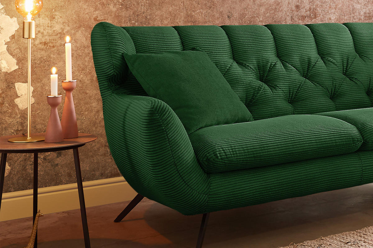 SOFA CHARME Smaragdgrün Cord - Smaragdgrün/Schwarz, Textil/Metall (200/94/95cm) - KAWOLA