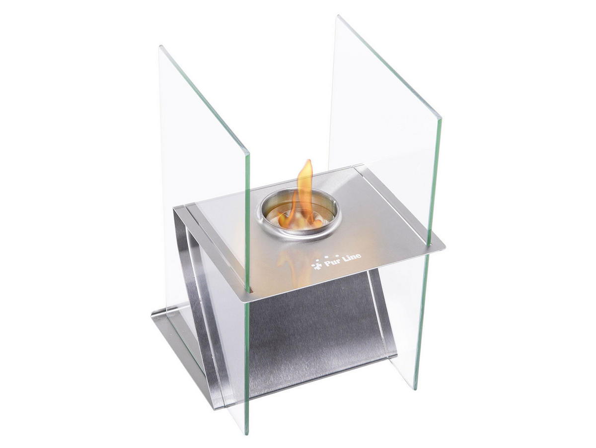 BIOETHANOL-KAMIN Silber Tischmodell inklusive 0.15 L Brennblock - Silberfarben, Glas (20/30/20cm) - Purline