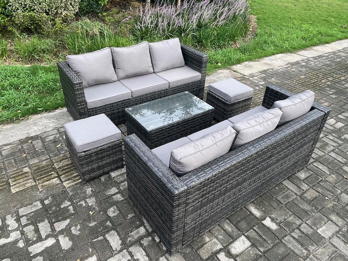 GARTENMÖBELSET mit 2 Kleinen Hockern 8-Sitzer - Dunkelgrau, Metall - Fimous