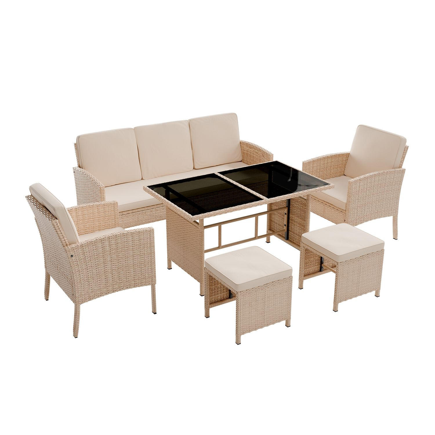 SITZGRUPPE Turin creme Polyrattan - Creme, Kunststoff/Metall - Juskys