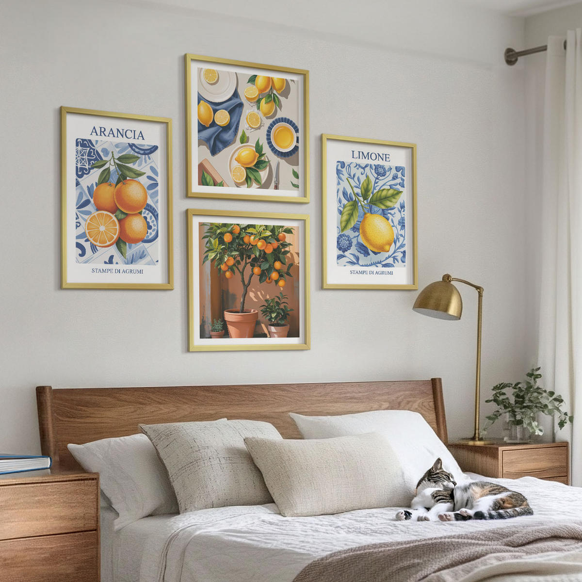 BILDER SET 4er Set - 50x50 cm & 40x60 cm Goldrahmen - Illustrationen von Zitrusfrüchten - Goldfarben, Kunststoff (50/50cm) - TULUP