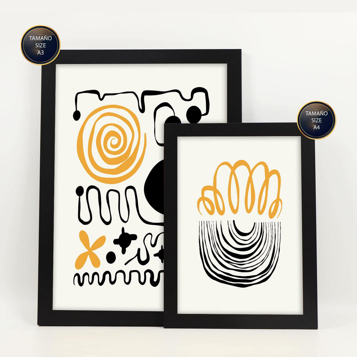 POSTER Set Mit 6 In Schwarzer Tinte Emotionen Künstlerische Und Abstrakte Drucke Für Innenarchitektur A3 & A4 Schwarzer Rahmen - Schwarz, Papier (29/3cm) - Nacnic
