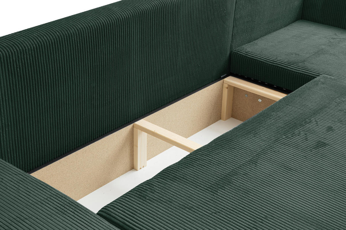 WOHNLANDSCHAFT LUNA U-FORM mit Schlaffunktion und Bettkasten (Grün) - Grün, Textil (312/83/142cm) - VENASI MÖBEL