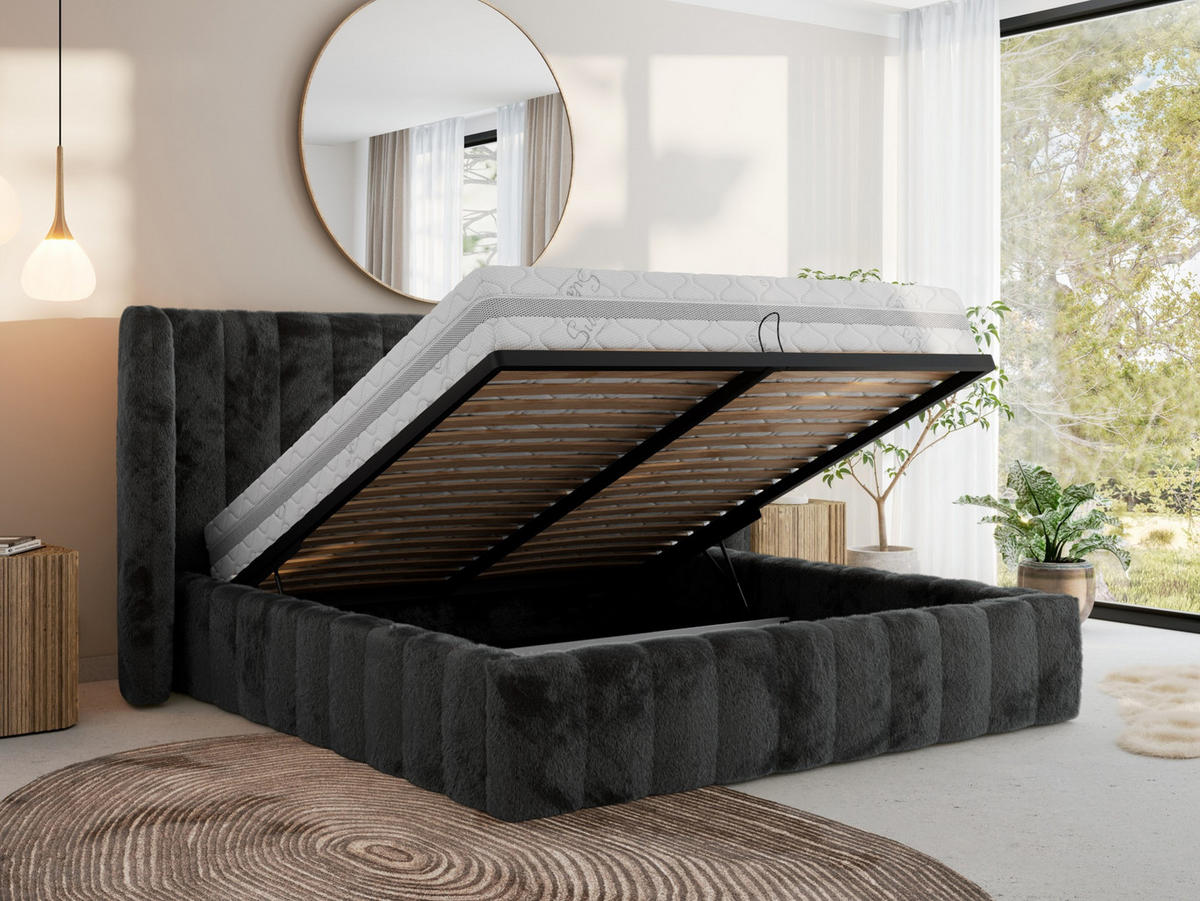 POLSTERBETT GOLETTA CLASSIC 200/200 - Dunkelgrau Plüsch - Multipocket-Matratze - Dunkelgrau, Textil (200/200cm) - MKS