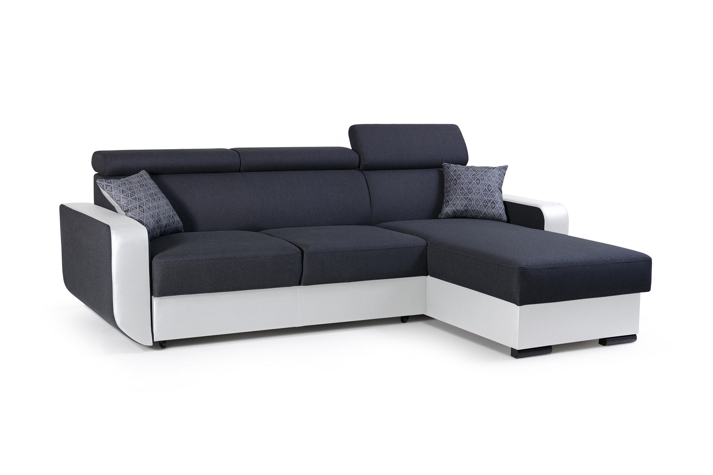 ECKSOFA - Pedro - Schwarz + Weiß - Schwarz/Weiß, Textil (236/165cm) - Möblo