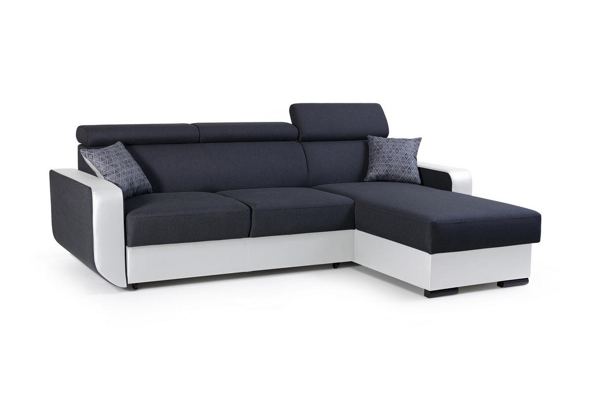 ECKSOFA - Pedro - Schwarz + Weiß - Schwarz/Weiß, Textil (236/165cm) - Möblo