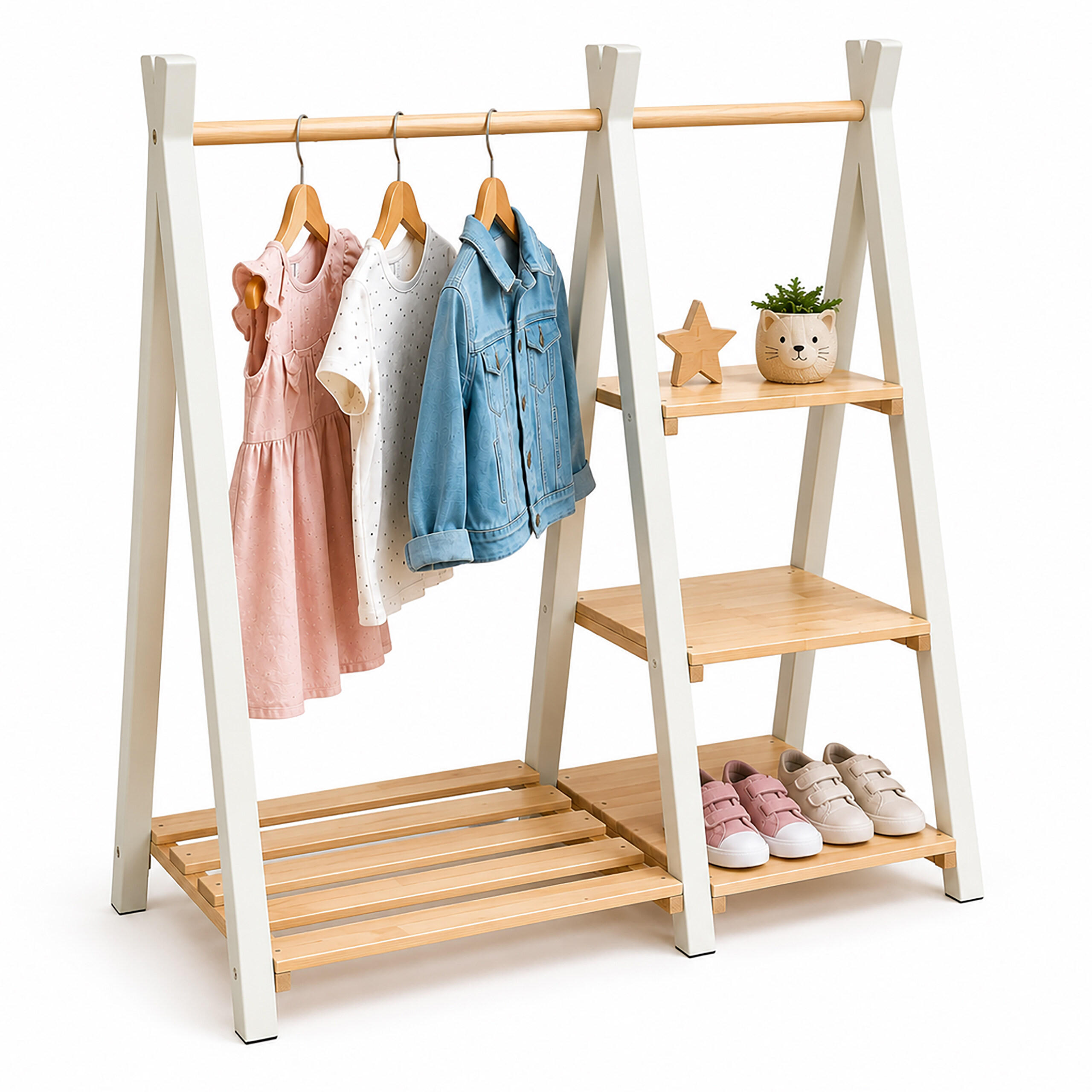 KLÄDSTÄLLNING naturvit med hylla för barn Ljusbrun 111.5/112/48 cm