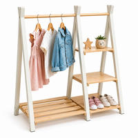 KLEIDERSTÄNDER Natur-Weiß mit Regal Kinder - Hellbraun, Holz (112/111.5/48cm) - Relaxdays