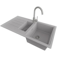 GRANITSPÜLE Kopenhagen Duo, 2-er set Grau 90/50 cm 1,5 Becken + Küchenarmatur 32/20 cm + Ablauf-Set ab 60er Unterschrank - Grau, Kunststoff (90/19/50cm) - Primagran