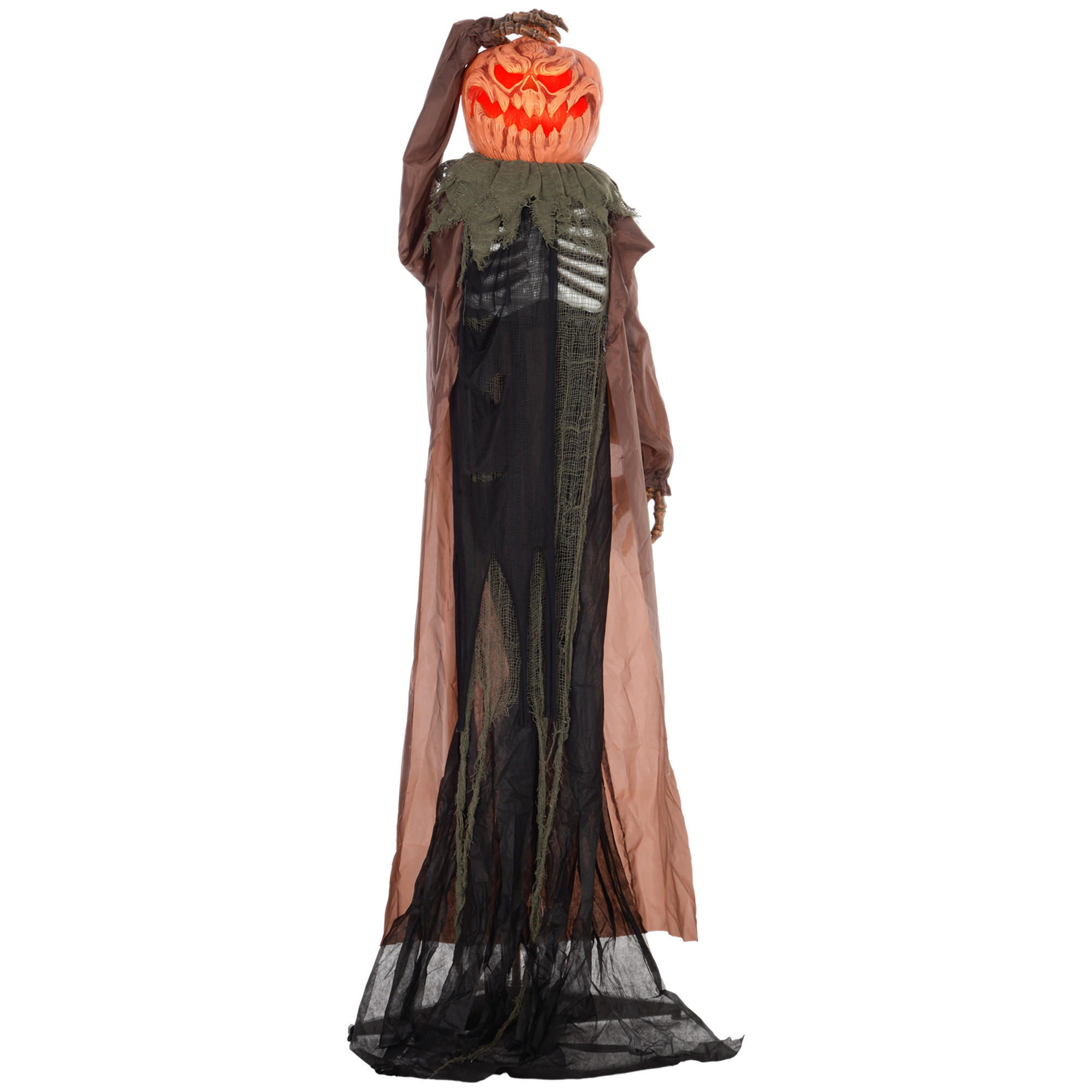 HALLOWEEN DECORATIONS 183cm Skelett-Kürbis mit LED-Lichter, Soundfunktion - Hellbraun, Kunststoff/Metall (65/183/20cm) - HOMCOM