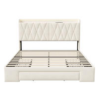 POLSTERBETT 140x200 cm mit Schublade, LED-Kopfteil, USB, Beige - Beige, Holz (140/200cm)
