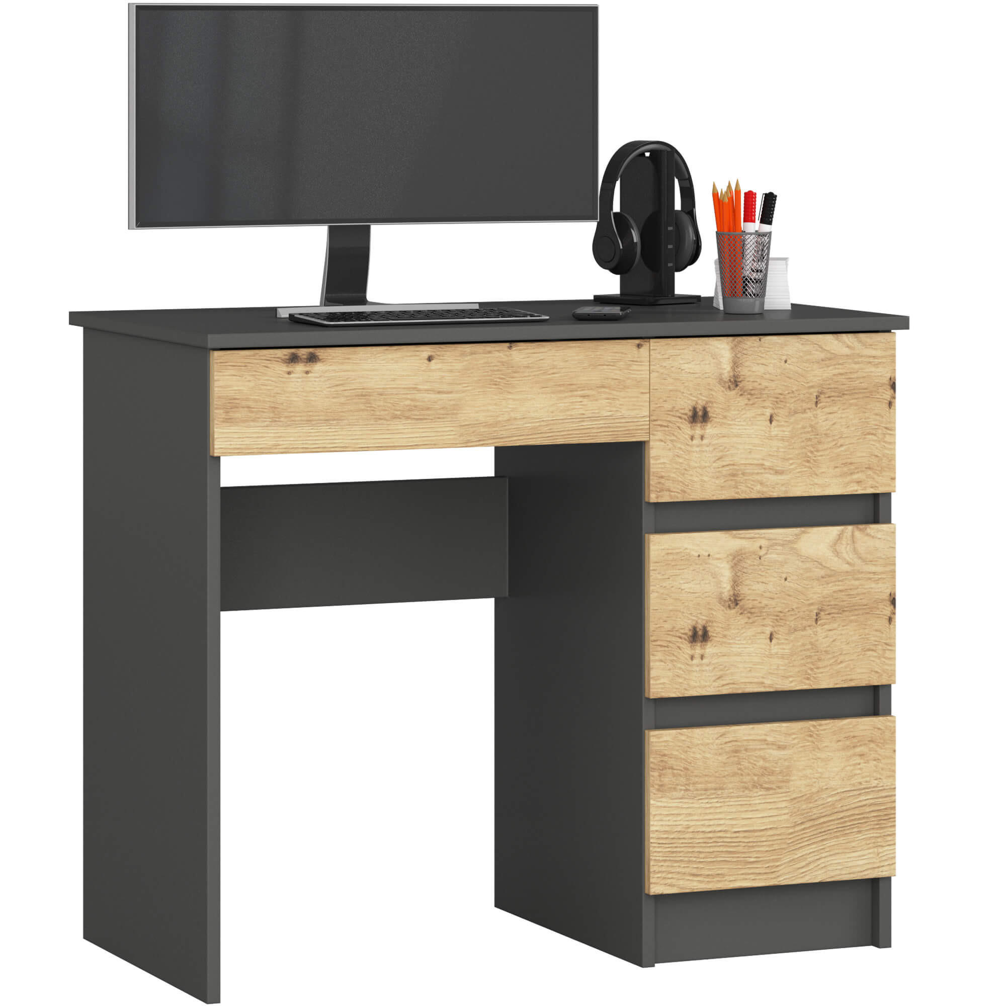 Akord Schreibtisch Grau, Eiche Artisan 90x77x50 cm