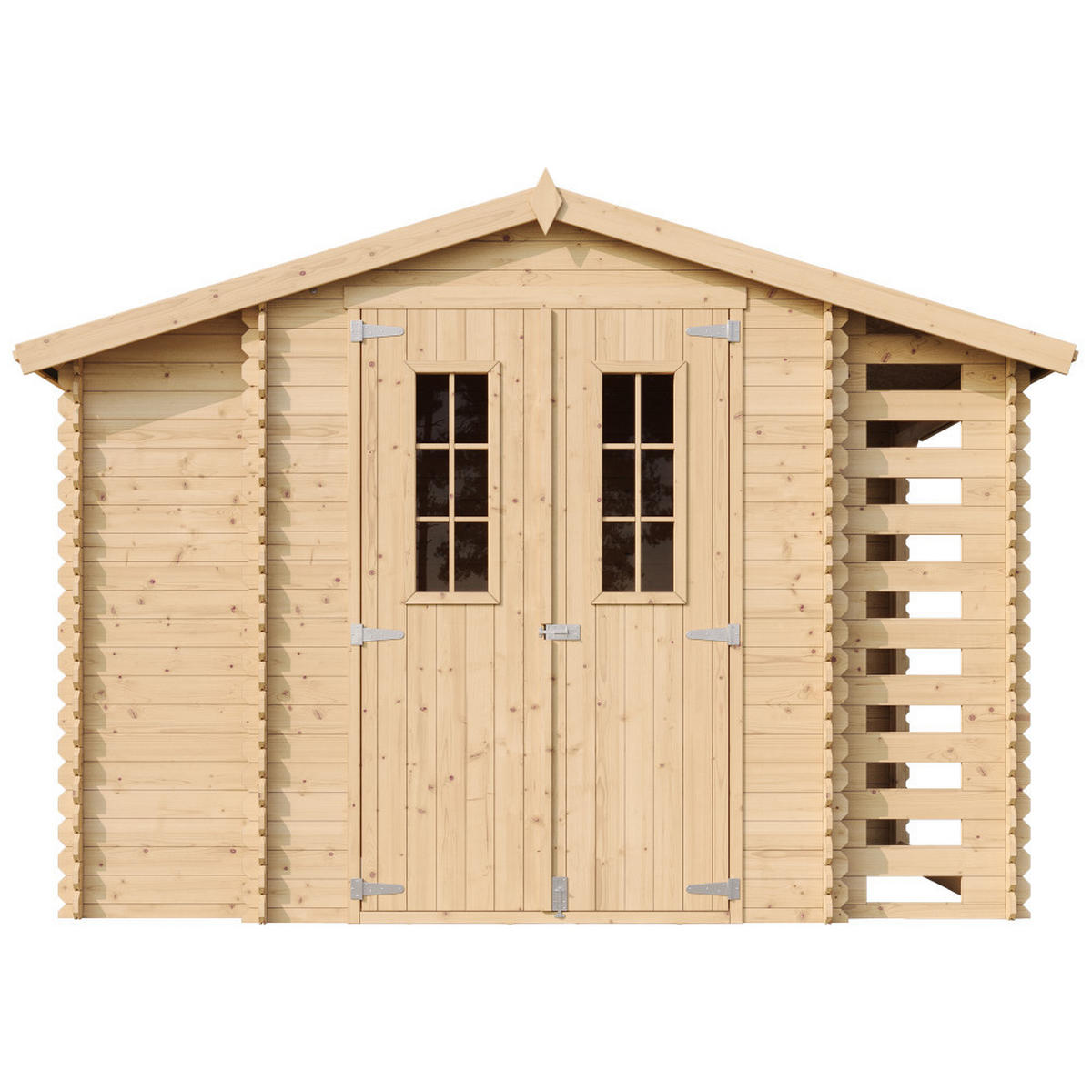 GARTENHAUS aus Holz mit Brennholzschuppen - B328xL206xH218 cm/ 3,53 + 0,97 + 0,97 m2 - M389C - Beige, Holz (312/218/206cm) - Timbela