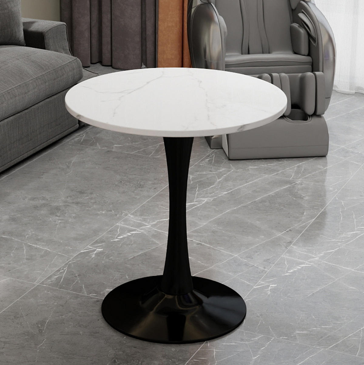 COUCHTISCH aus Kunstmarmor 70x70x72 cm Schwarz/Weiß mit runder Tischplatte - Weiß, Stein (70/70/72cm) - IVMEU
